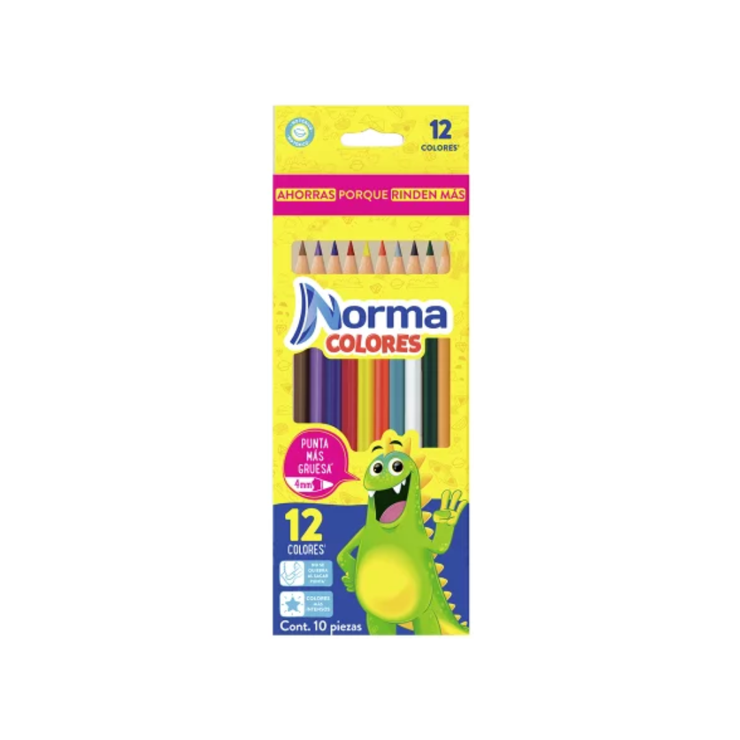 Caja de 12 colores Norma de alta calidad, con pigmentos intensos y mina resistente.