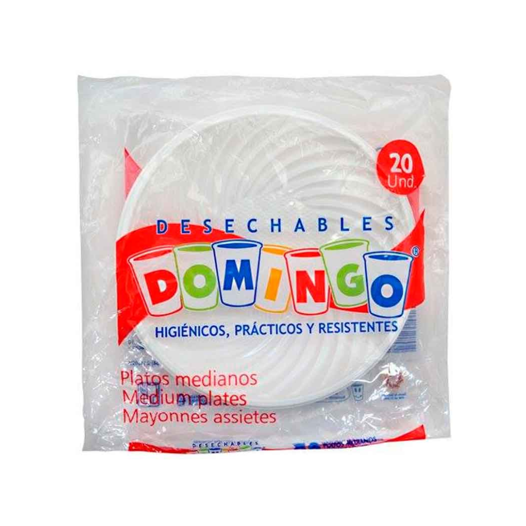 Plato desechable domingo mediano, paquete por 20 unidades.