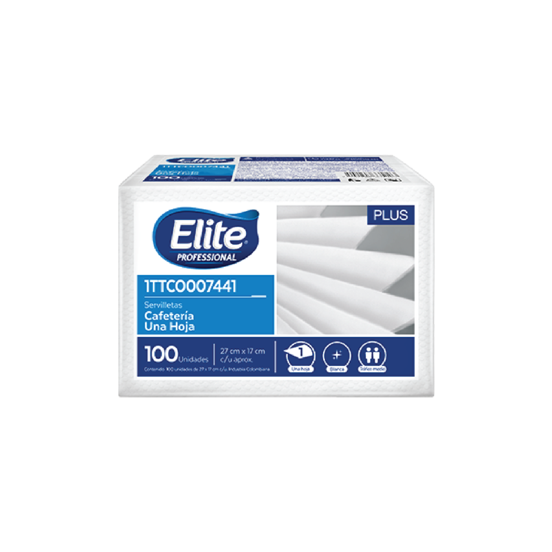 Servilletas Elite referencia 7441, presentación de 100 unidades.