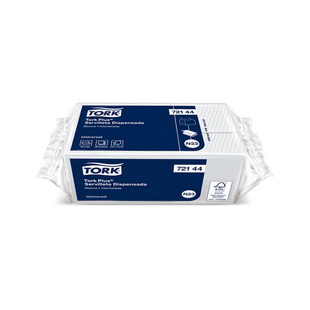 Servilleta Familia Plus referencia 72144, paquete por 100 unidades.