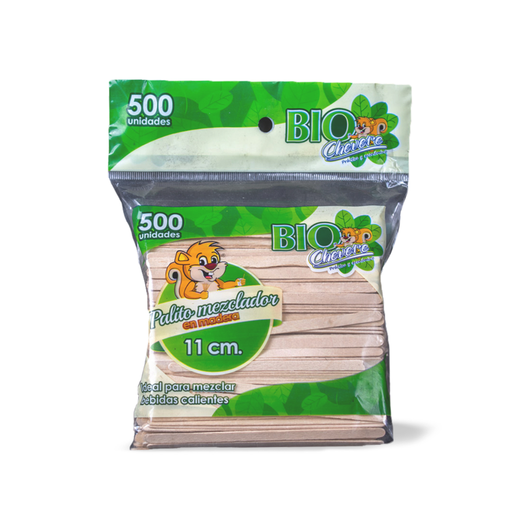 MEZCLADOR MADERA BIO CHEVERE, paquete por 500 unidades.
