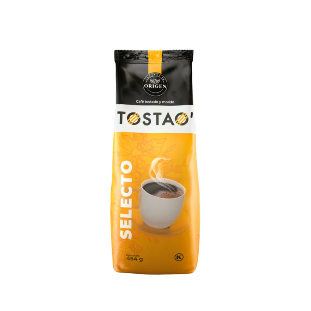 Café Tostao Selecto de 454 g, tostado y molido para ofrecer una experiencia intensa y aromática.