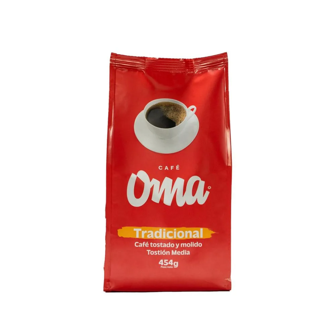 Café OMA tradicional de 454 g, tostado y molido para conservar el aroma y sabor que caracteriza esta marca premium.