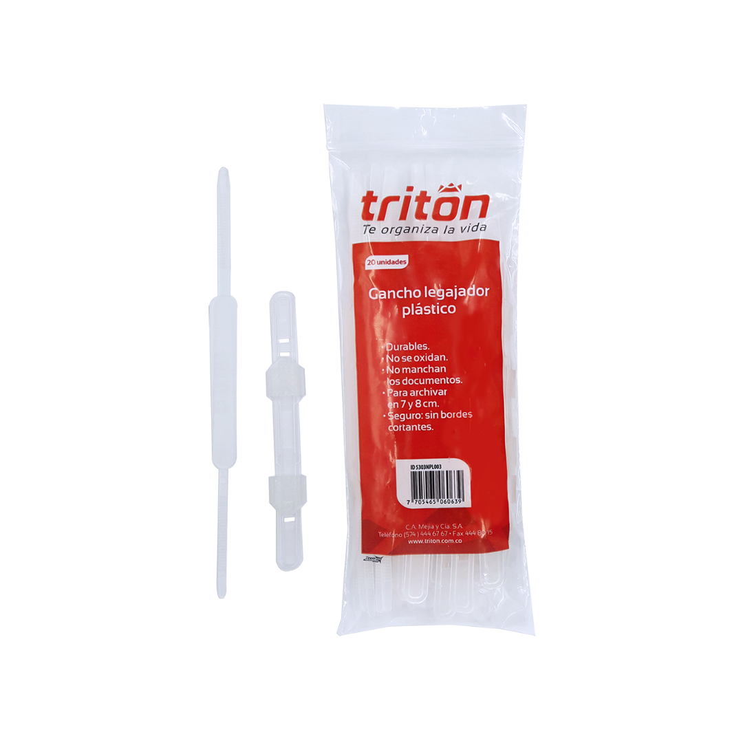 ¿Cansado del desorden en tus archivadores? ¡Dile adiós al caos con el Gancho Legajador Plástico Tritón x 20 unidades! Este accesorio de papelería es el aliado perfecto para mantener tus documentos bien sujetos, organizados y siempre a la mano. Ideal para oficinas, colegios, universidades o el hogar, su diseño práctico y resistente asegura que tus hojas permanezcan en perfecto estado por más tiempo.
