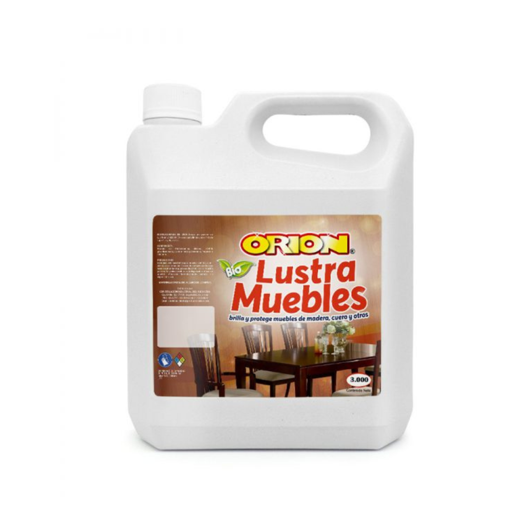 Lustramuebles ORION: devuelve esplendor a muebles opacos. Protege, limpia, realza belleza superficies madera. Fórmula especializada sin sensación grasosa.