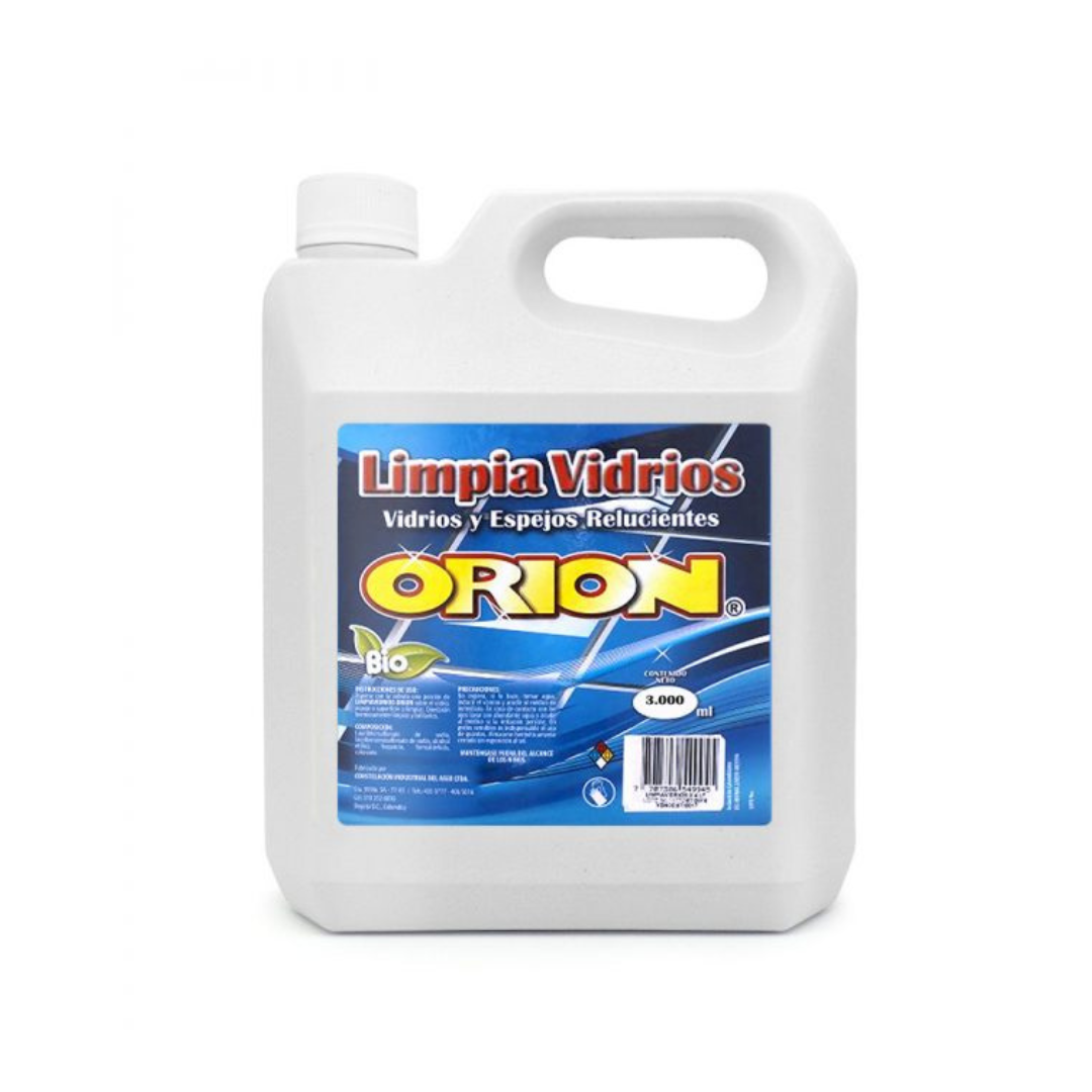 Limpia Vidrios ORION elimina empañados, marcas y huellas, dejando tus superficies brillantes y sin rayas con limpieza profunda.
