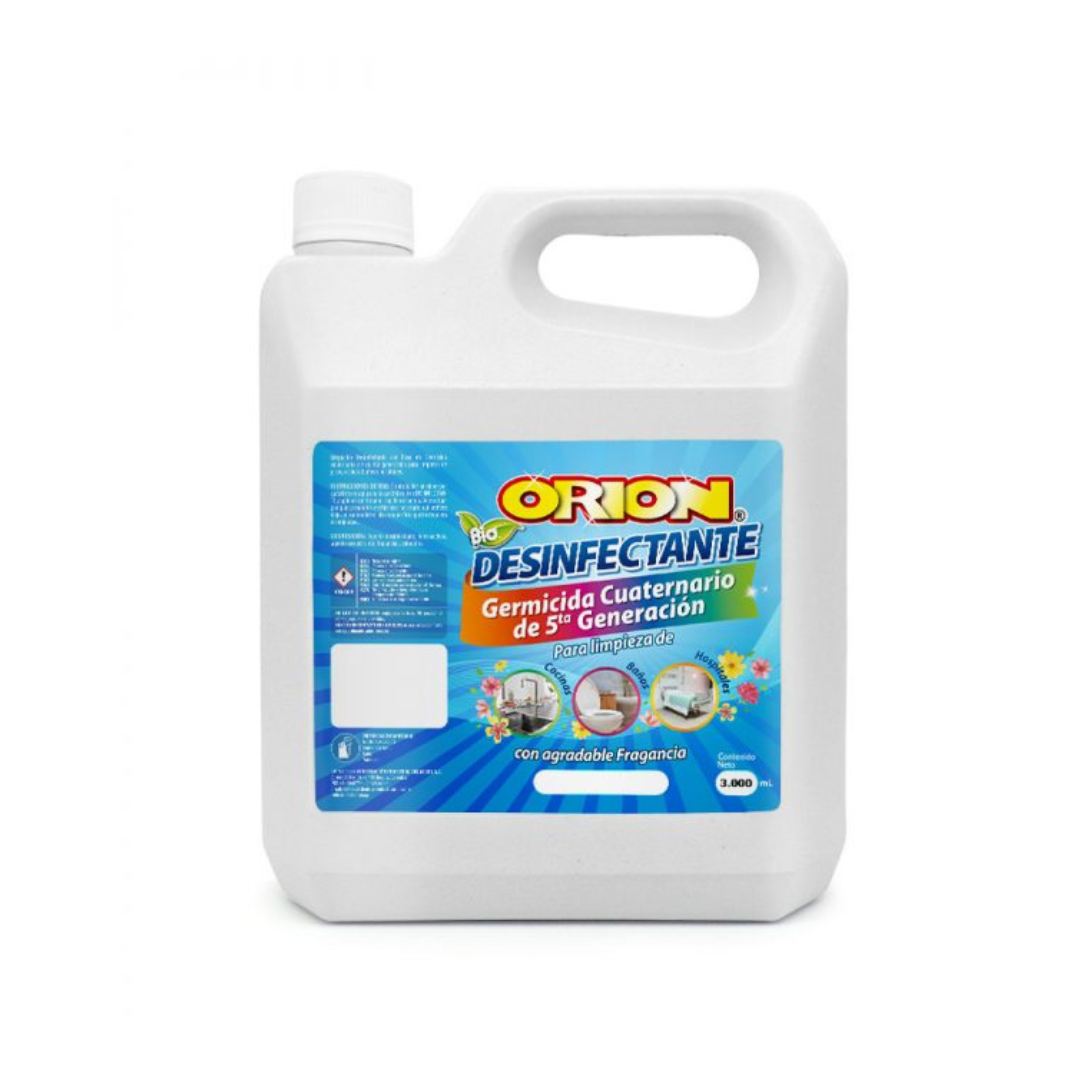 Desinfectante germicida cuaternario ORION: limpieza profunda y protección prolongada contra virus, bacterias y hongos con fórmula de sales cuaternarias.