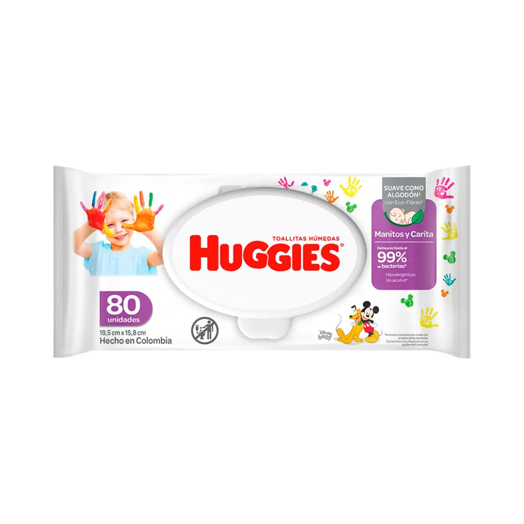Los Pañitos Huggies de 80 und brindan limpieza, suavidad y confianza en el cuidado infantil, ideales para la piel delicada de los bebés y el uso diario.