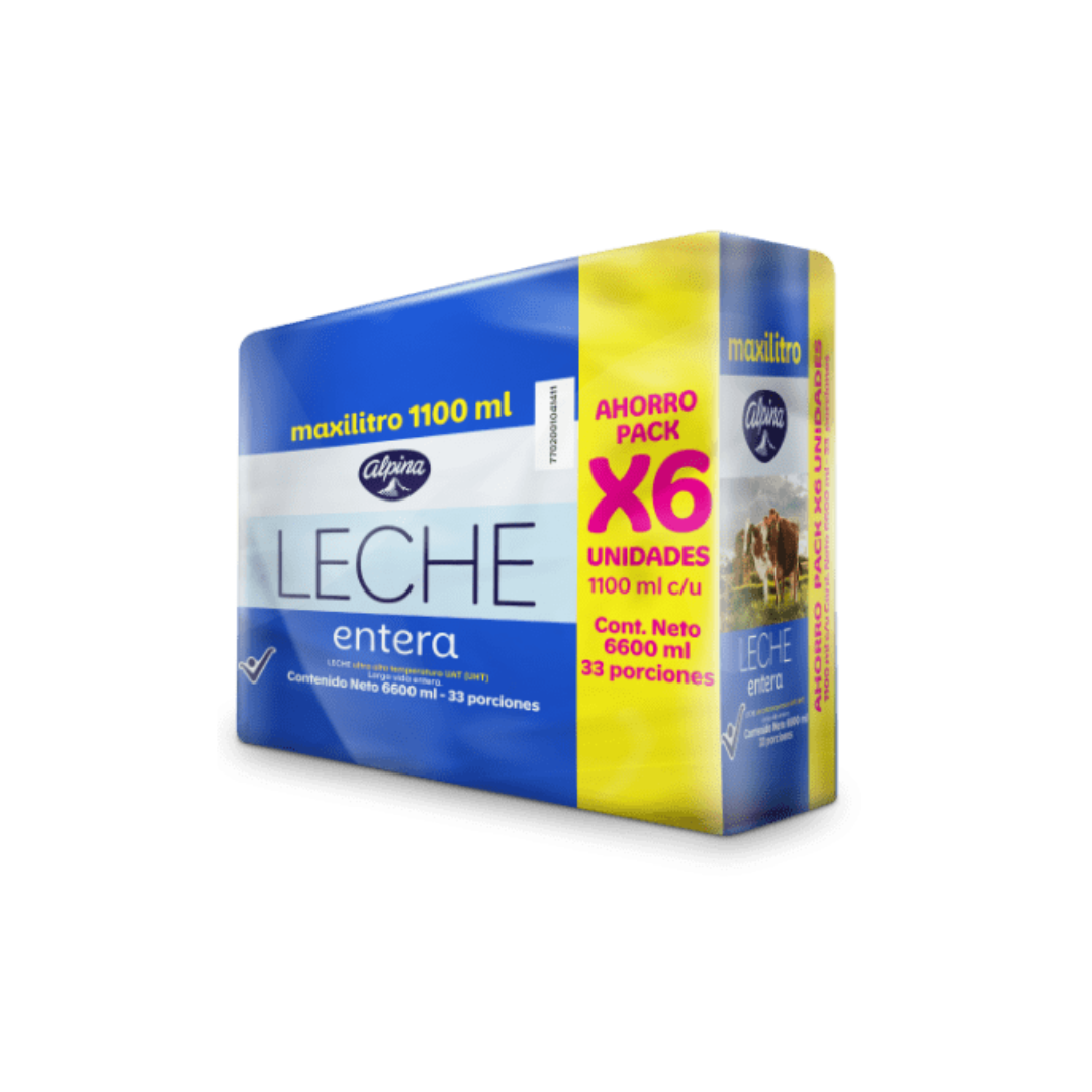 La Leche Entera Alpina por 6 unidades ofrece sabor, calidad y nutrición en un formato práctico y económico, ideal para hogares y negocios.